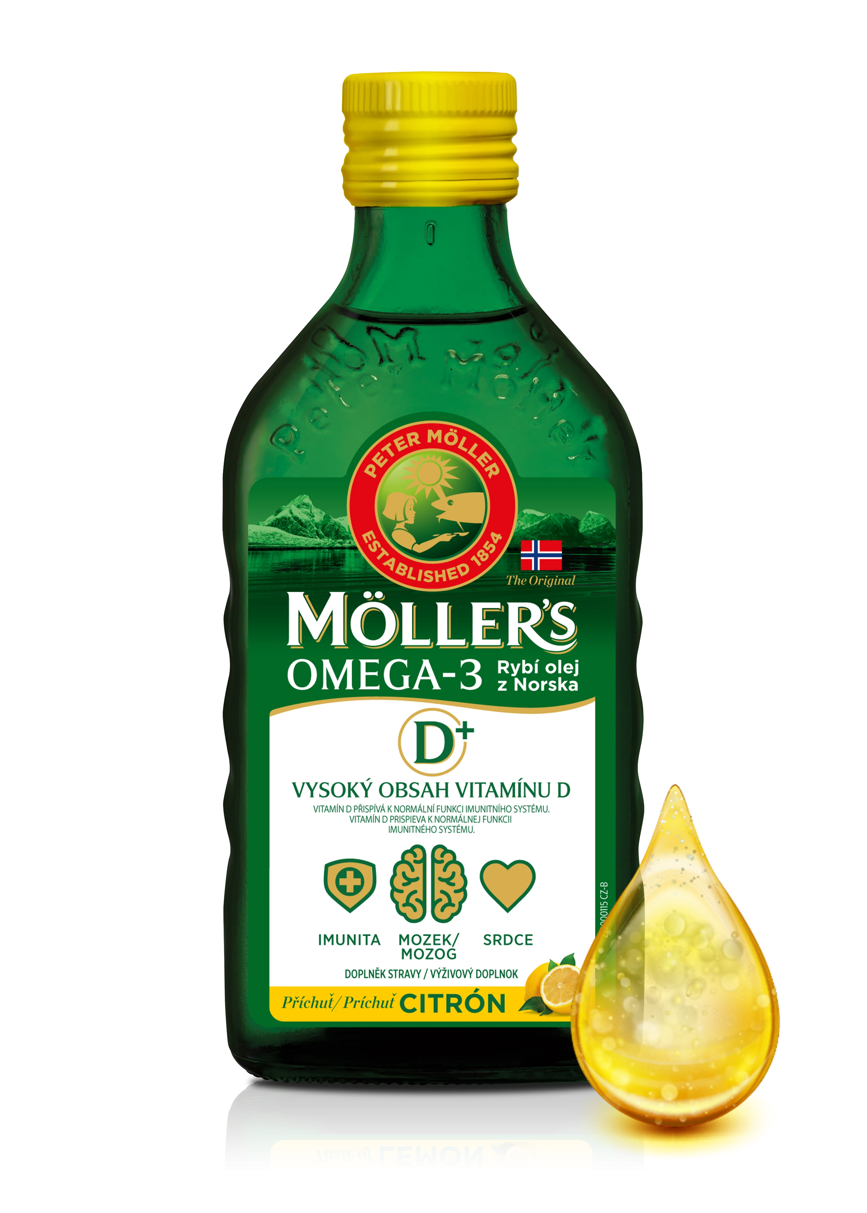 Mollers_Packshot_CLO_Imunita_lemon_liquid_front_CZ2 Siln&aacute; imunita, pevn&eacute; kosti a lep&scaron;ia pam&auml;ť