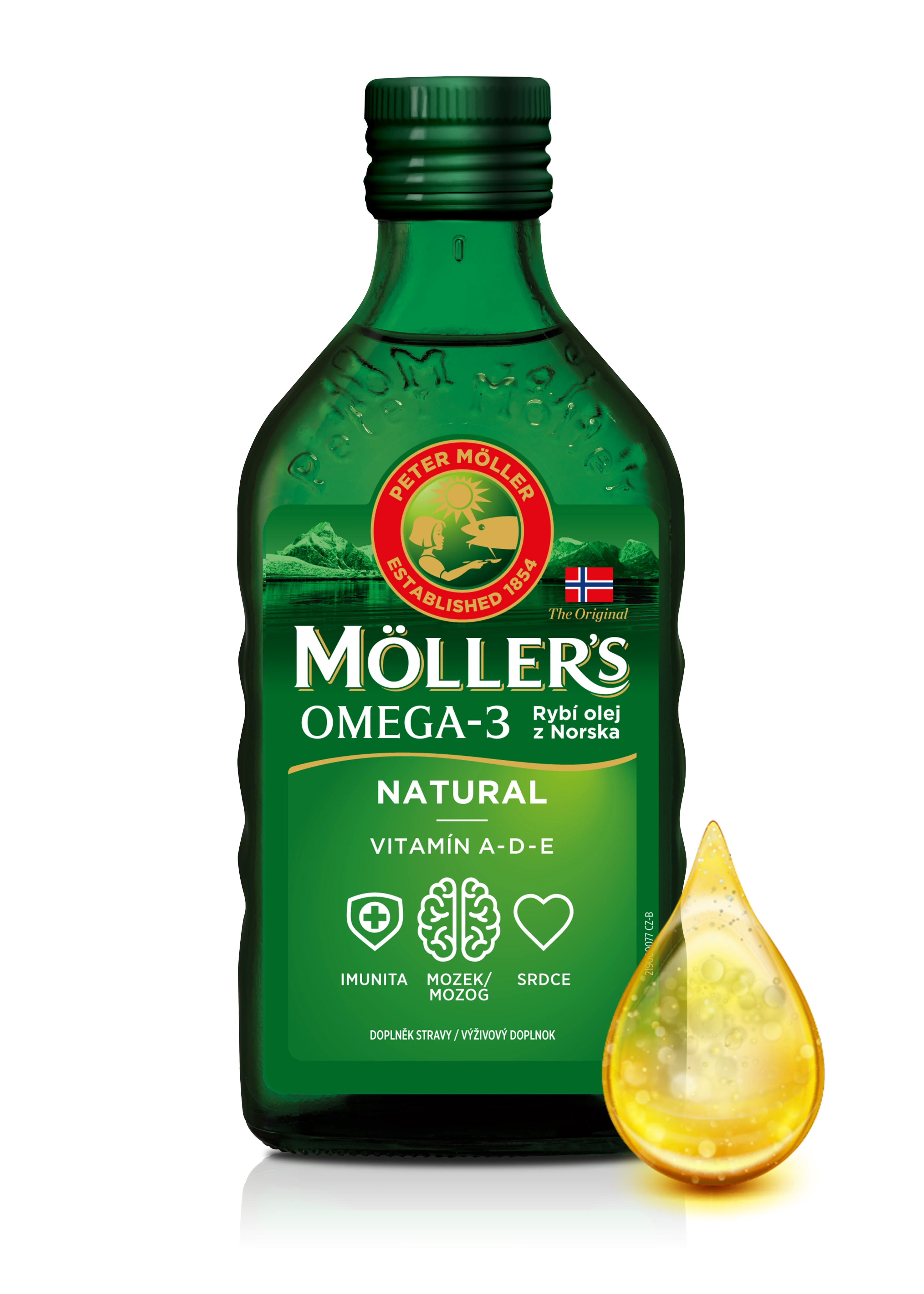 Mollers_Packshot_CLO_Natural_front_liquid_CZ Siln&aacute; imunita, pevn&eacute; kosti a lep&scaron;ia pam&auml;ť